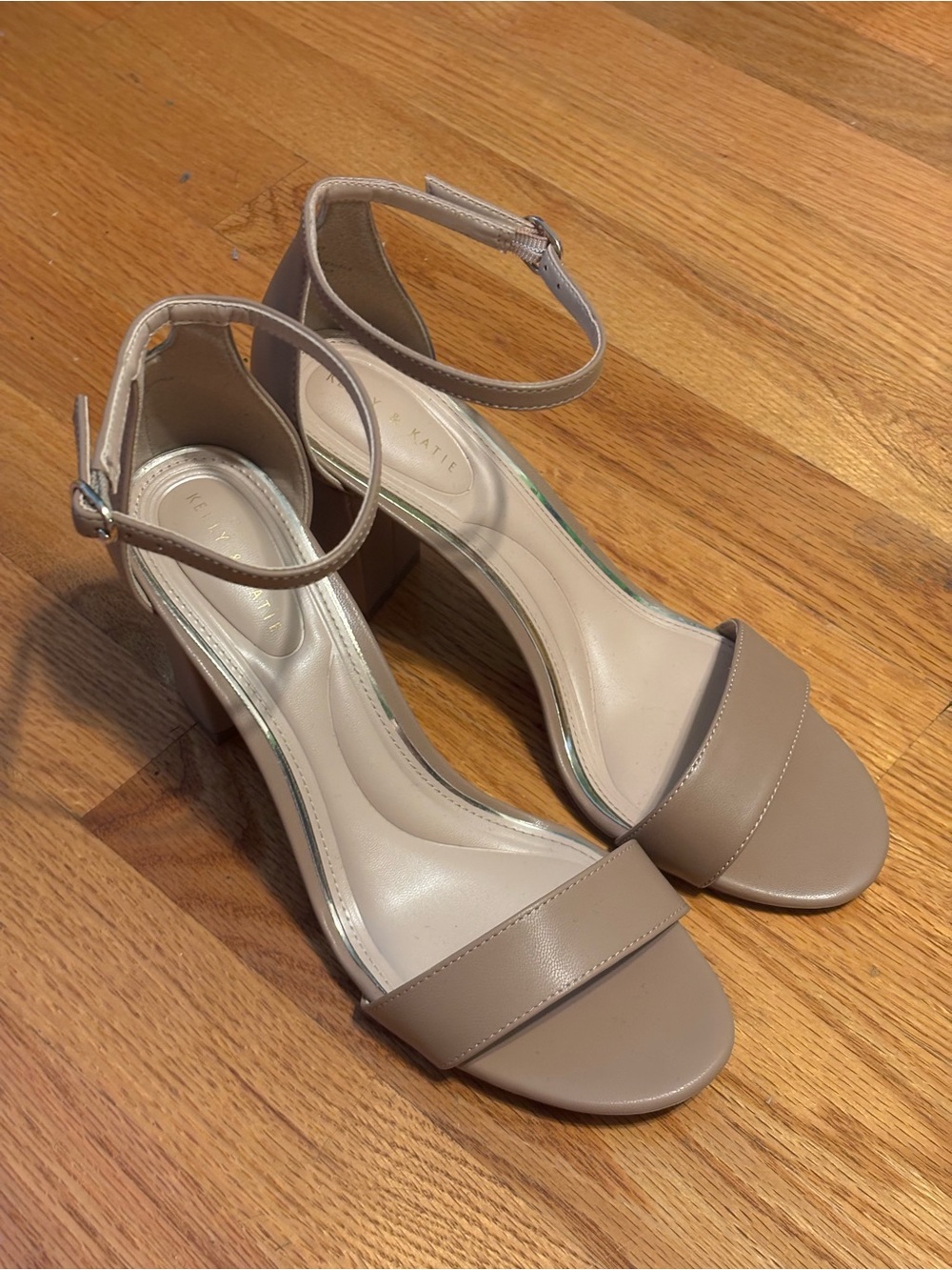 Kelly & Katie “Hailee” Nude Taupe Ankle-Strap Block Heels